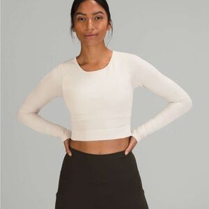 Lululemon Ebb to Street Cropped Long Sleeve Shirt in White Opal Size 6